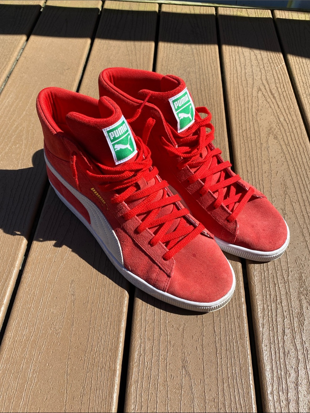 Puma Red Suede Mid-Top Sneakers with White Formstrip
